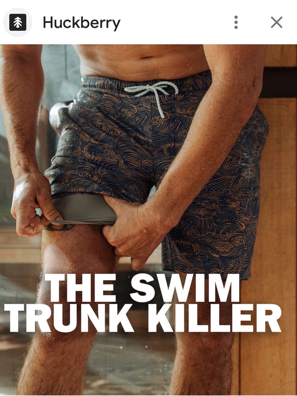 Huckberry Wellen Navy Wave-Pattern Swim Trunks